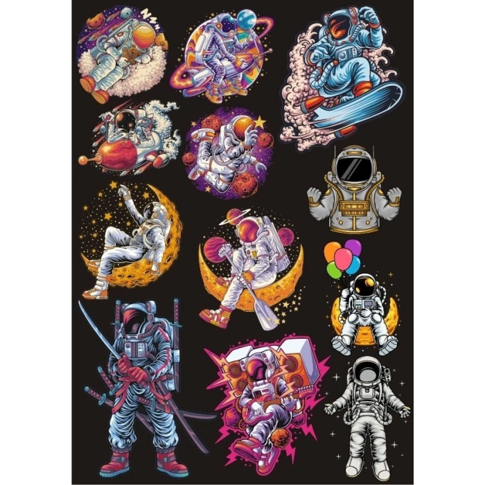 Astronot Sticker Set 7 12 Parça Telefon, Tablet, Defter, Laptop Sticker