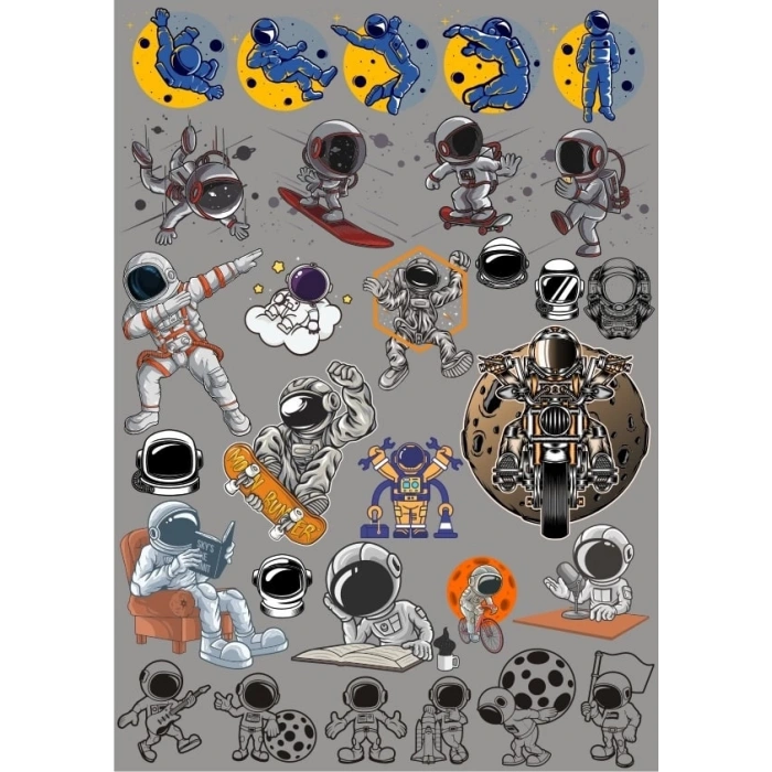 Astronot Sticker Set 9 15 Parça Telefon, Tablet, Defter, Laptop Sticker