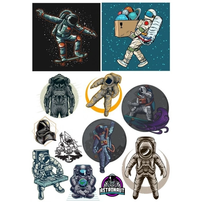 Astronot Stikcer Set-2 12 Parça Telefon, Tablet, Defter, Laptop Sticker