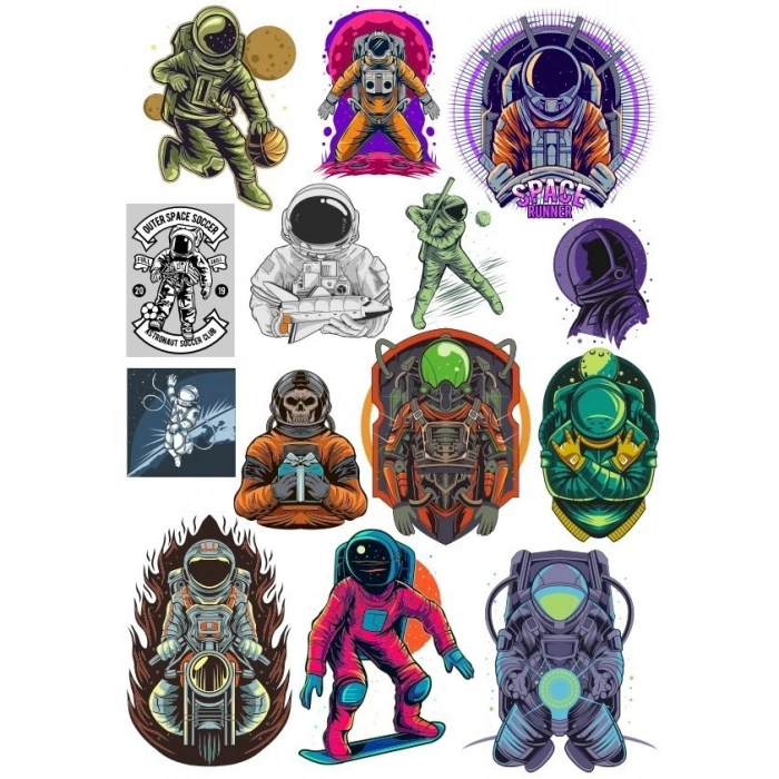 Astronot Stikcer Set-4 12 Parça Telefon, Tablet, Defter, Laptop Sticker