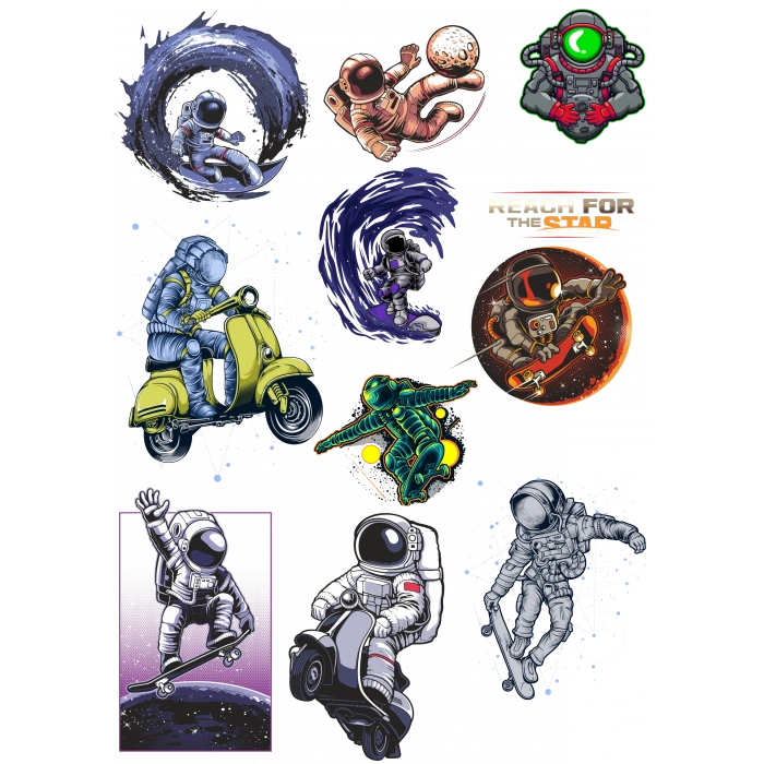 Astronot Temalı Sticker Set-1 10 Parça Telefon, Tablet, Defter, Laptop Sticker