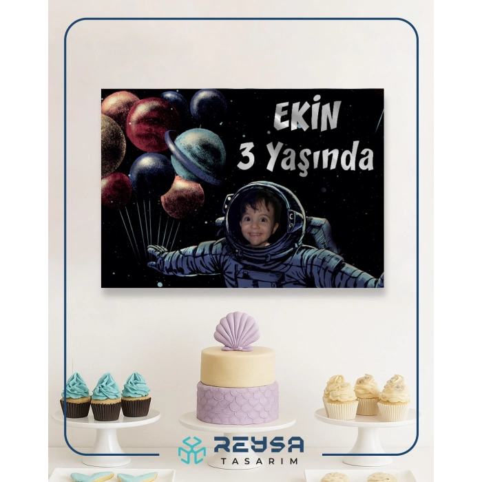 Astronot ve Gezegenler Temalı Doğum Günü Afişi 35X50 cm