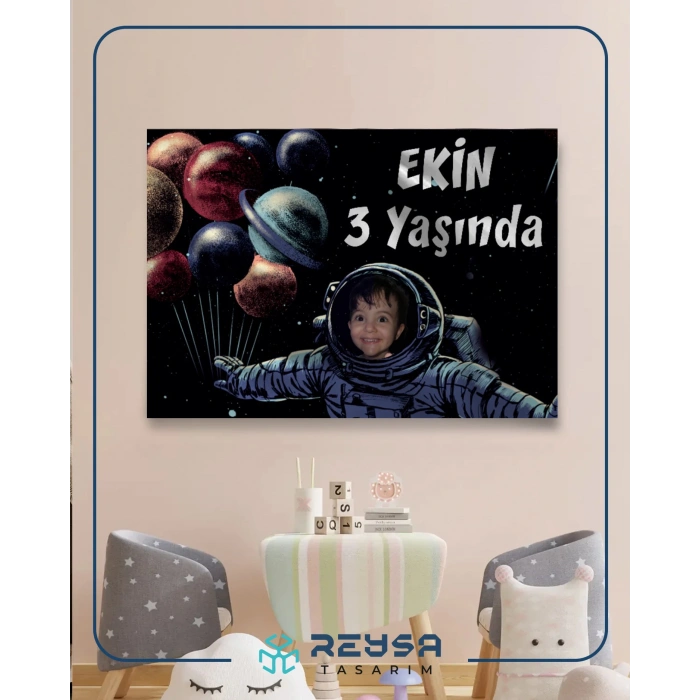Astronot ve Gezegenler Temalı Doğum Günü Afişi 70X100 cm