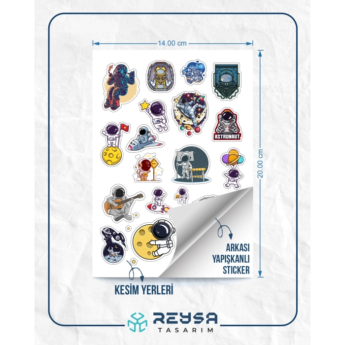 Astronot ve Uzay Sticker Set 4 16 Parça Telefon, Tablet, Defter, Laptop Sticker