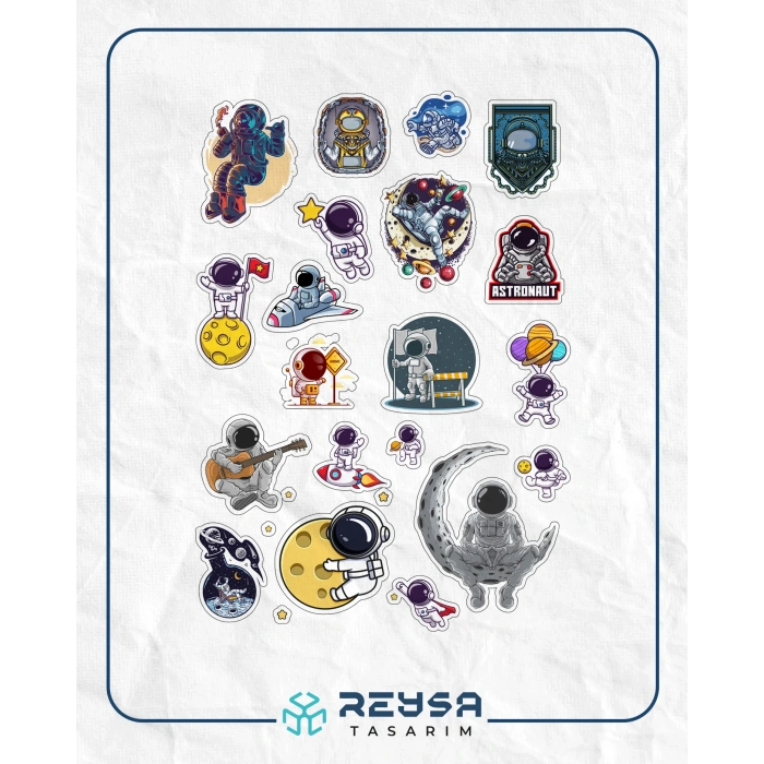 Astronot ve Uzay Sticker Set 4 16 Parça Telefon, Tablet, Defter, Laptop Sticker
