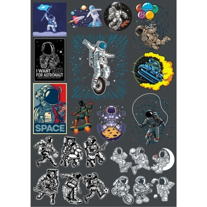 Astronot ve Uzay Sticker Set 5 20 Parça Telefon, Tablet, Defter, Laptop Sticker