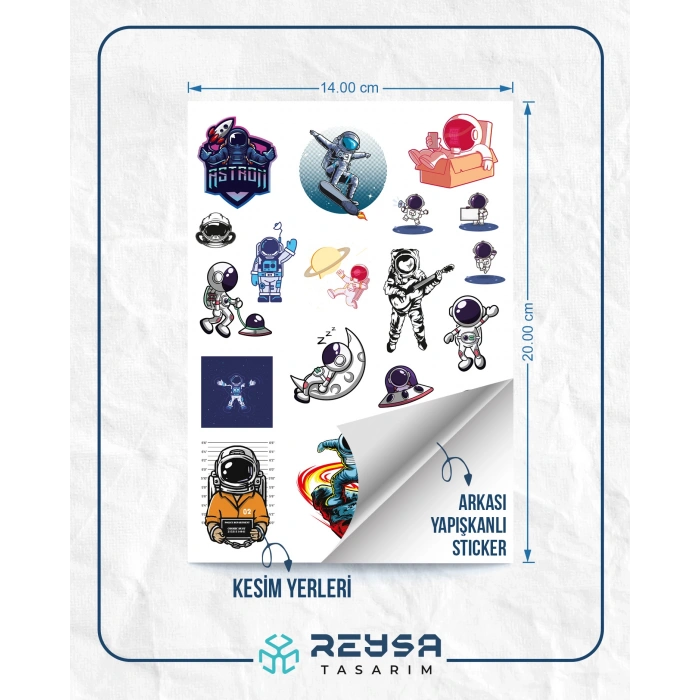 Astronot ve Uzay Sticker Set 6 20 Parça Telefon, Tablet, Defter, Laptop Sticker