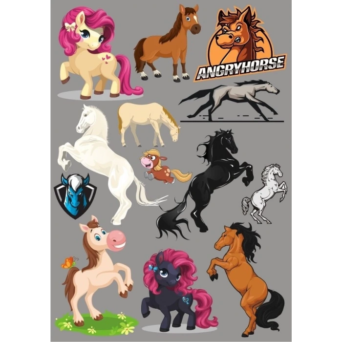 At ve Unicorn Sticker Set 12 Parça Telefon, Tablet, Defter, Laptop Sticker