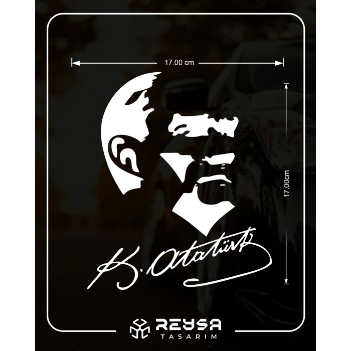 Atatürk Silüet ve İmza Sticker 17x17 Cm Beyaz
