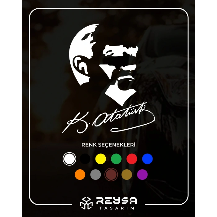 Atatürk Silüet ve İmza Sticker 17x17 Cm Beyaz