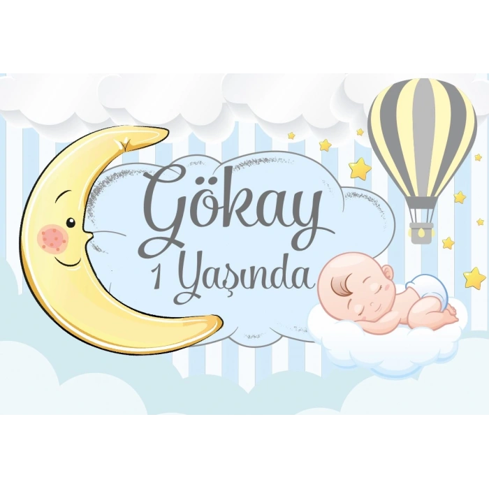 Ay ve Balon Temalı Doğum Günü Afişi 50X70 cm