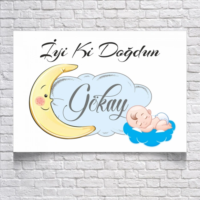 Ay ve Bulut Temalı Doğum Günü Afişi 70X100 cm