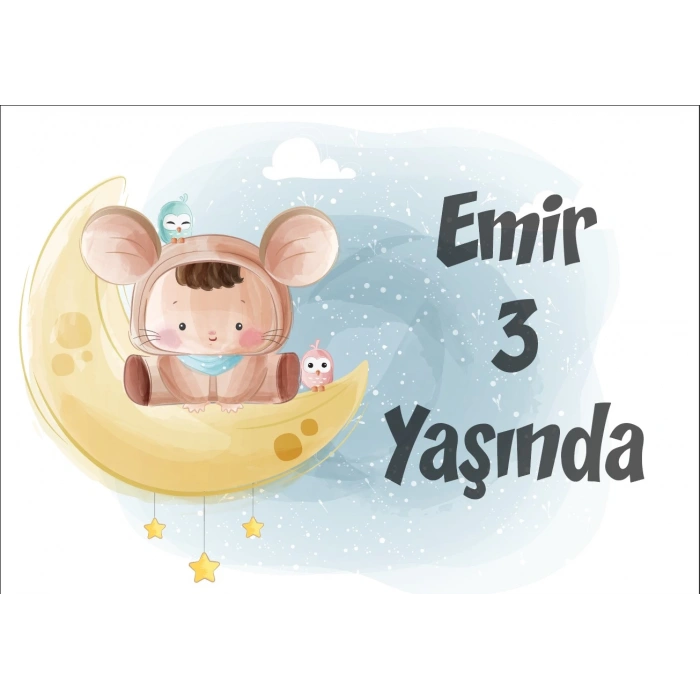 Ay ve Çocuk Temalı Doğum Günü Afişi 35X50 cm