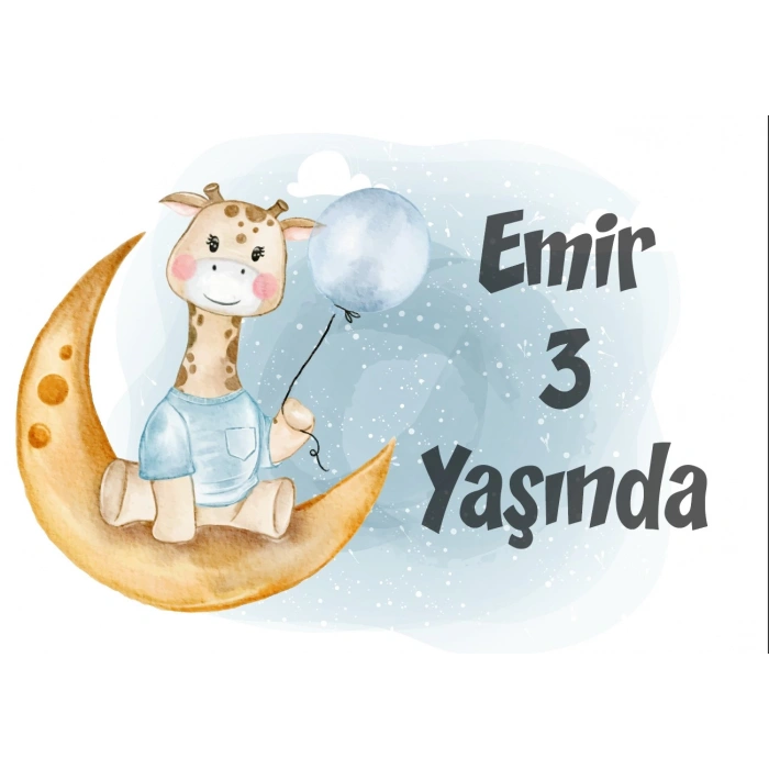 Ay ve Zürafa Temalı Doğum Günü Afişi 70X100 cm