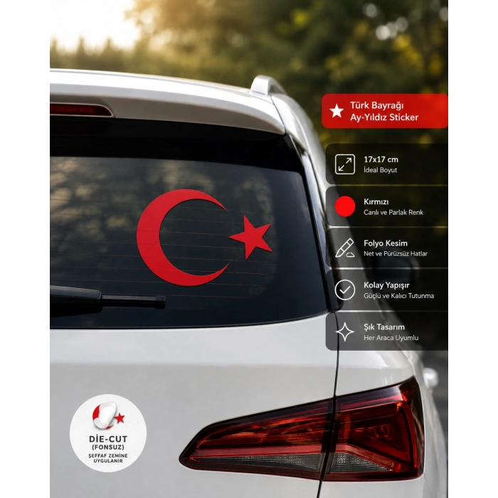 Ay Yıldız Sticker 17x17 Cm Kırmızı