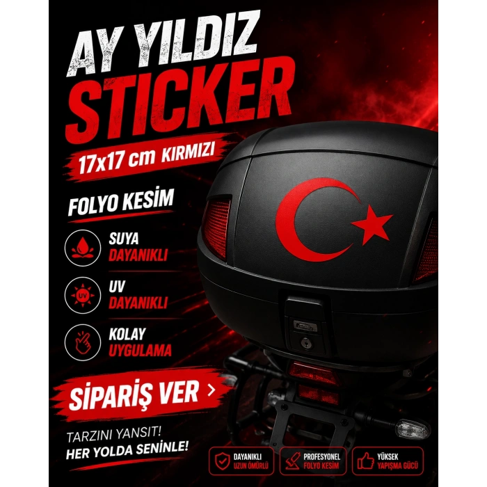 Ay Yıldız Sticker 17x17 Cm Kırmızı