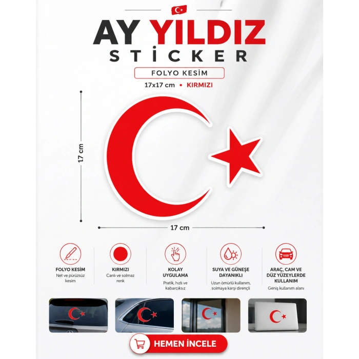 Ay Yıldız Sticker 17x17 Cm Kırmızı