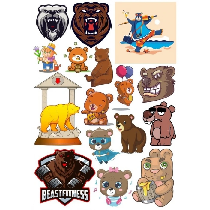 Ayı Sticker Set-19 17 Parça Telefon, Tablet, Defter, Laptop Sticker
