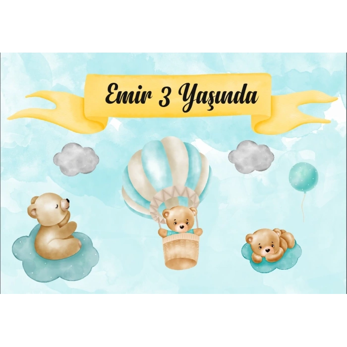 Balon ve Hayvanlar Temalı Doğum Günü Afişi 50X70 cm