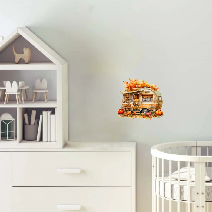 Ayıcık ve Çocuklu Sonbahar Karavanı Duvar Stickerı