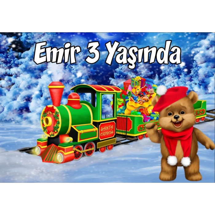 Ayıcık ve Tren Teamlı Doğum Günü Afişi 35X50 cm