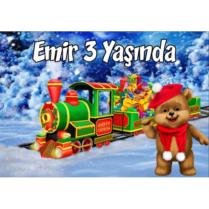 Ayıcık ve Tren Teamlı Doğum Günü Afişi 70X100 cm