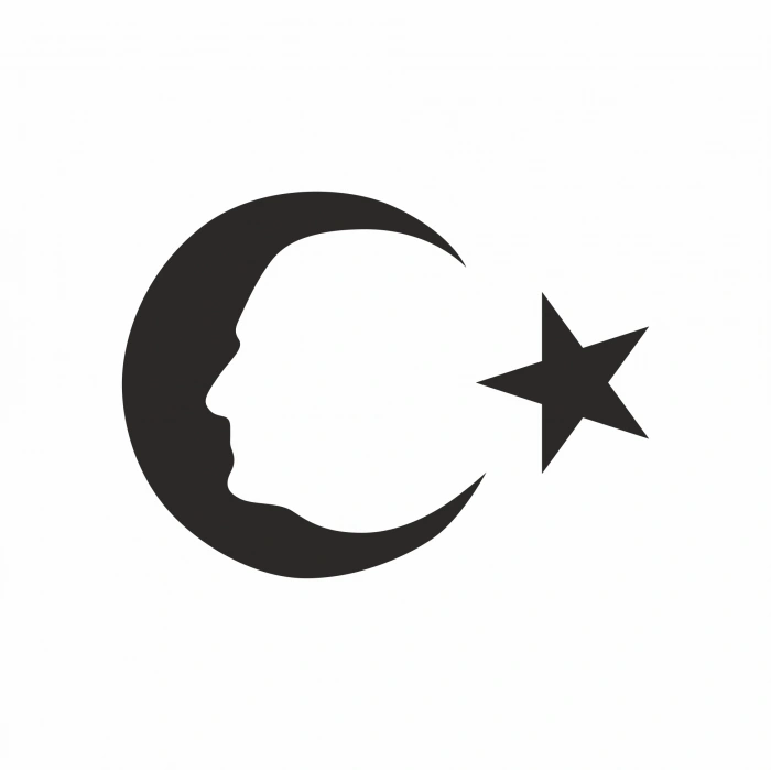 Ayyıldız ve Atatürk Silüeti Sticker17x17 Cm Siyah