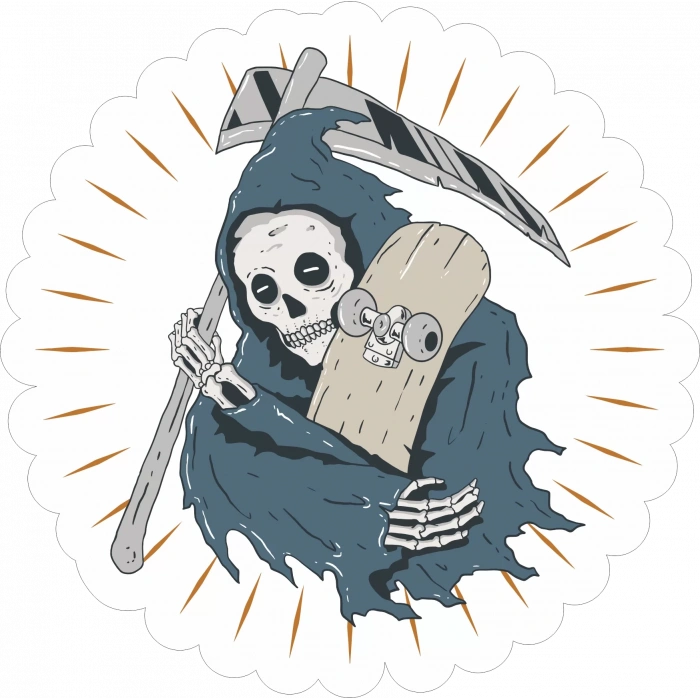 Azrail ve Kaykay Sticker 10x10 cmRenkli Sticker