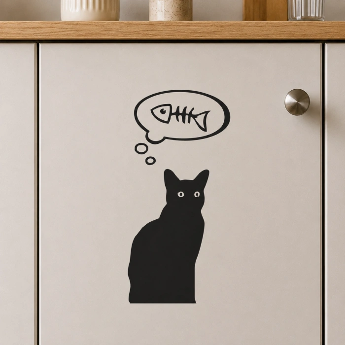 Balık Düşünen Kedi 17x17 Cm Sticker Folyo