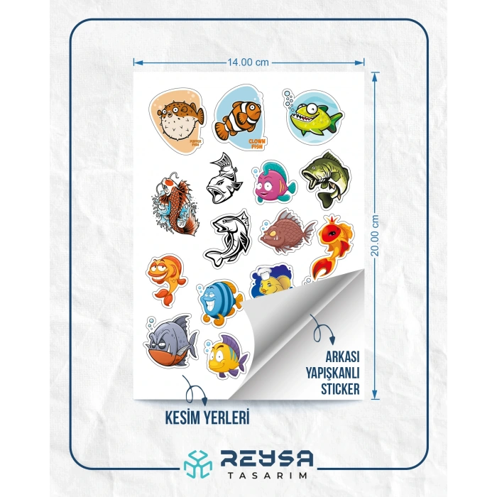 Balık Stikcer Set-1 15 Parça Telefon, Tablet, Defter, Laptop Sticker