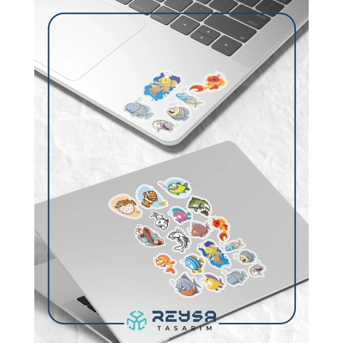 Balık Stikcer Set-1 15 Parça Telefon, Tablet, Defter, Laptop Sticker