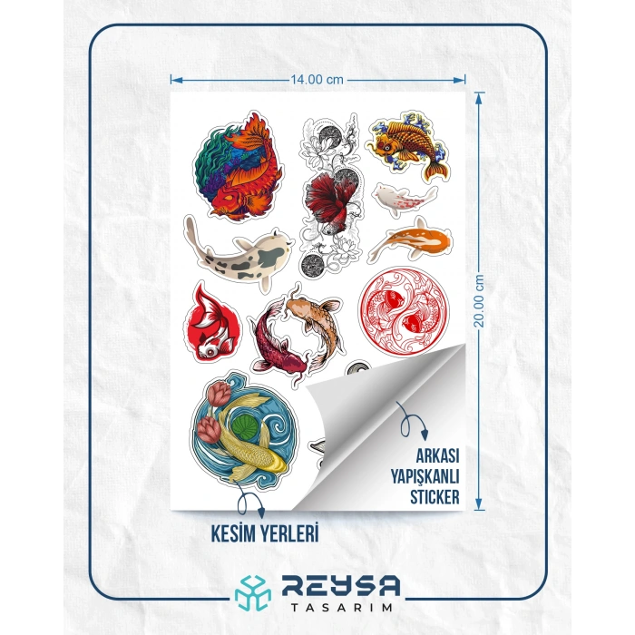 Balık Stikcer Set-2 13 Parça Telefon, Tablet, Defter, Laptop Sticker