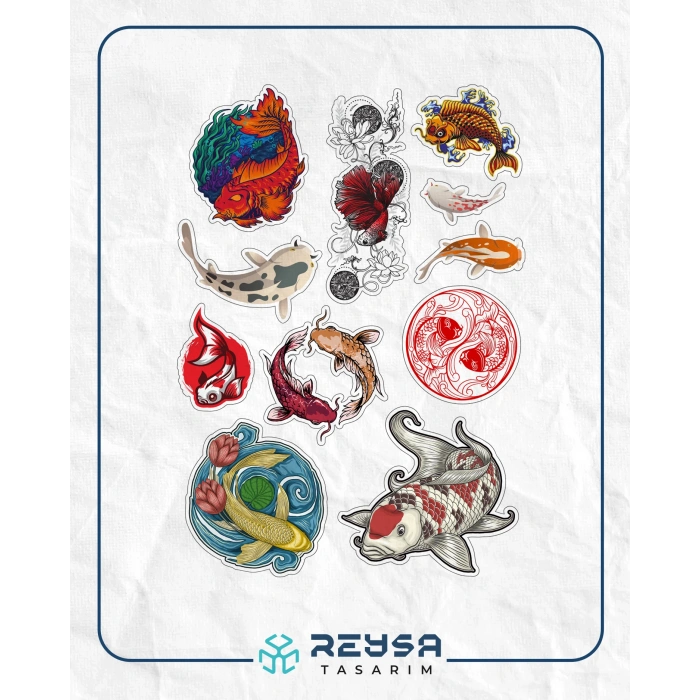 Balık Stikcer Set-2 13 Parça Telefon, Tablet, Defter, Laptop Sticker