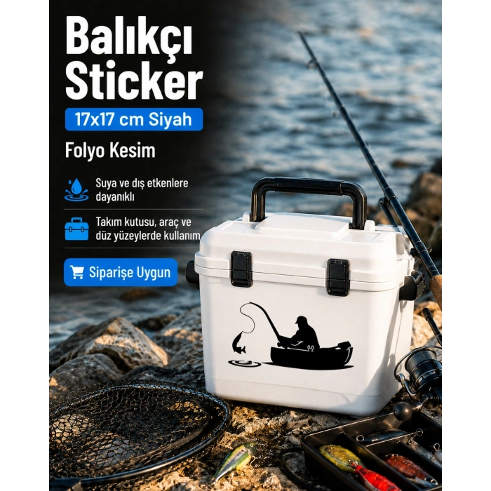 Balıkçı Sticker 17x17 Cm Siyah