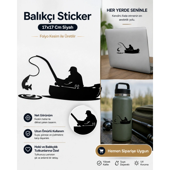 Balıkçı Sticker 17x17 Cm Siyah