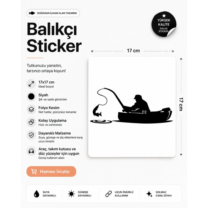 Balıkçı Sticker 17x17 Cm Siyah