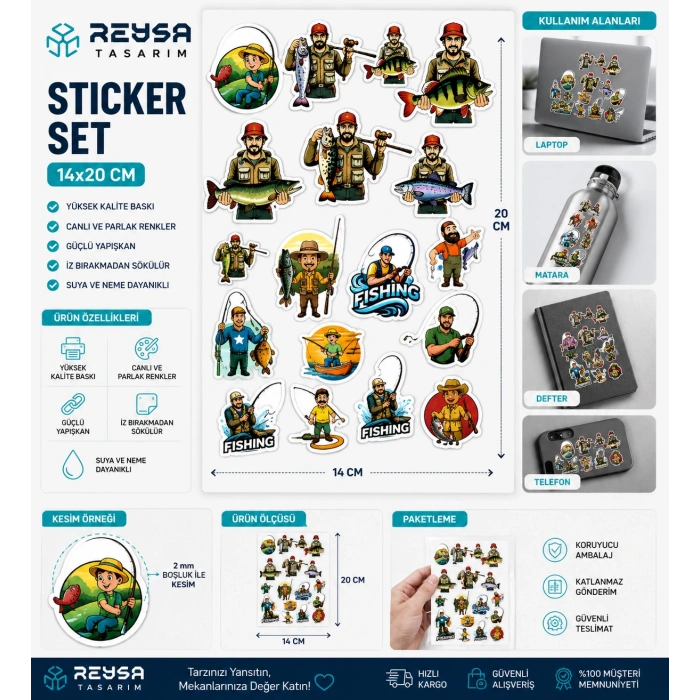 Balıkçı Sticker Set 17 Parça Telefon, Tablet, Defter, Laptop Sticker