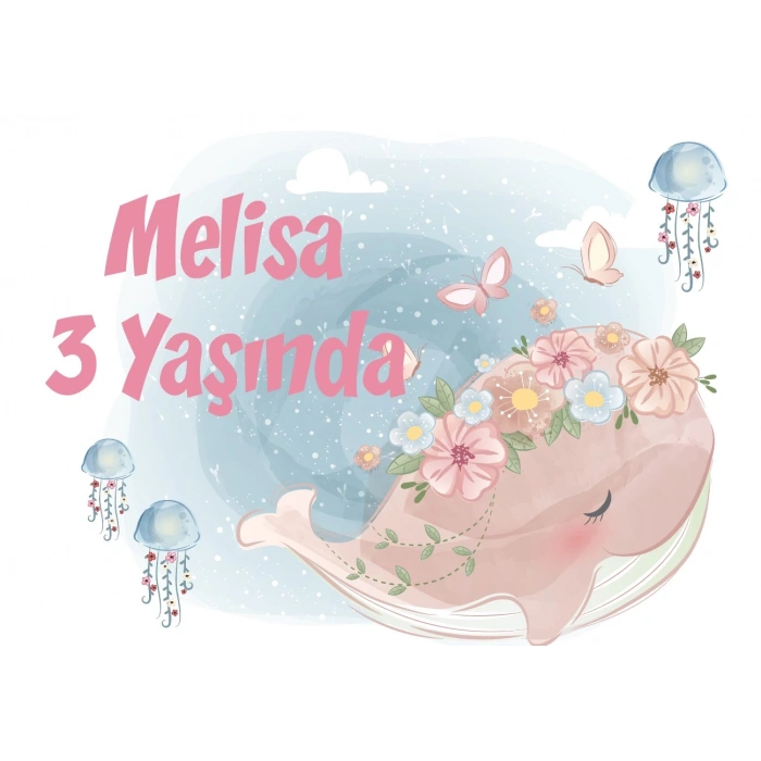 Balina Temalı Doğum Günü Afişi 70X100 cm