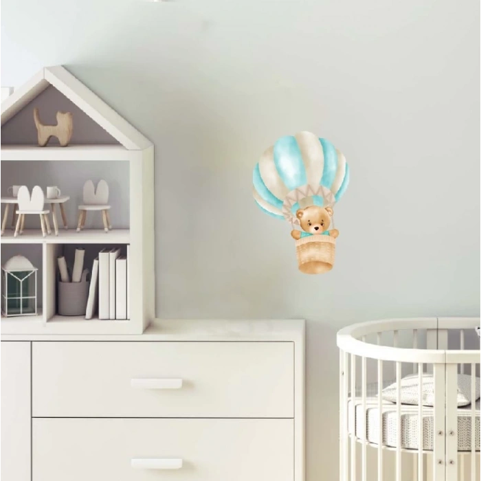 Balon Sepetinde Uçan Ayıcık Duvar Stickerı