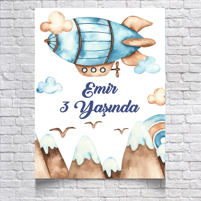 Balon Zeplin Temalı Doğum Günü Afişi 35X50 cm