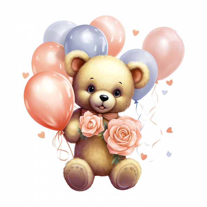 Balonlu ve Çiçekli Erkek Ayıcık Duvar Stickerı