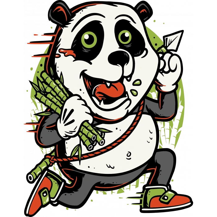 Bambu ve Panda Sticker 10x10 cmRenkli Sticker