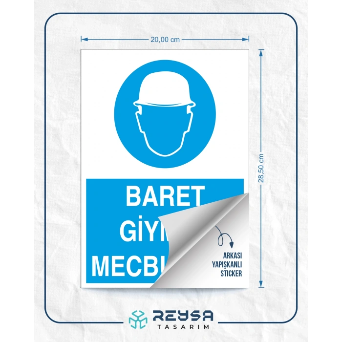 Baret Giymek Mecburidir İş Güvenlik Panoosu Sticker 20X28 Cm