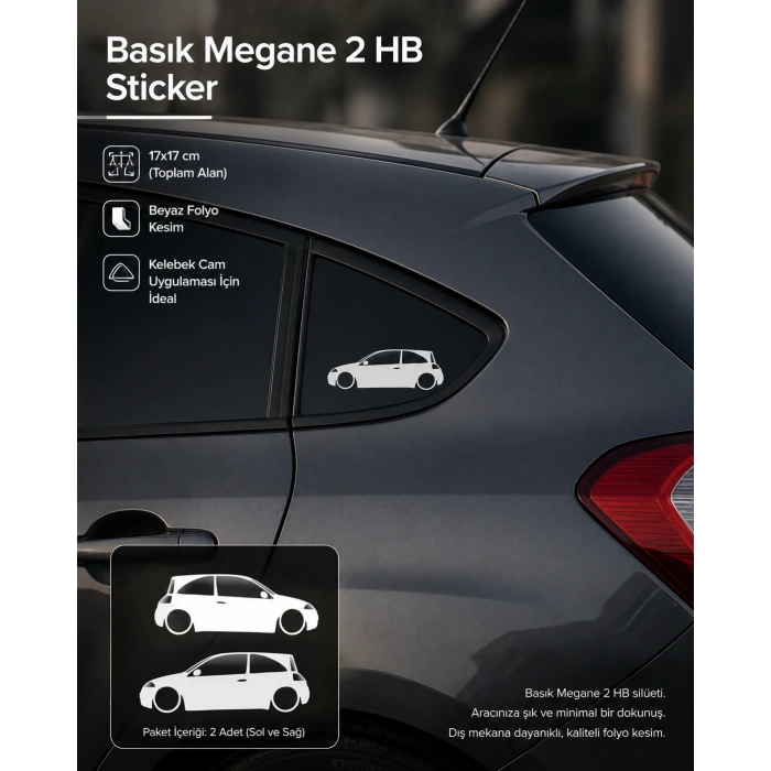 Basık Megane 2 HB Sticker 17x17 Cm Beyaz