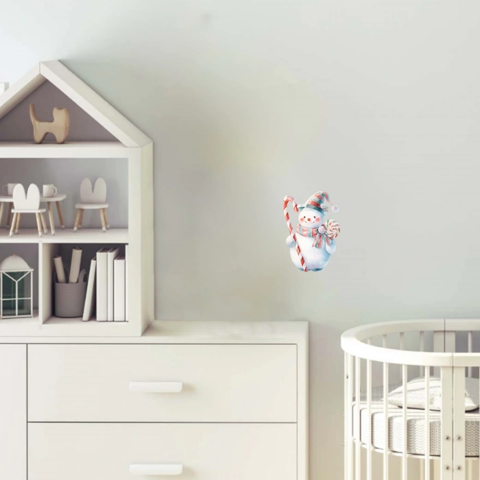 Baston Şekerli Karlı Adam Duvar Stickerı