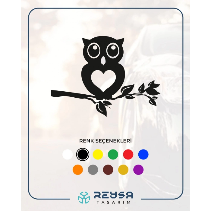 Baykuş Araba Sticker 17x17 Cm Siyah