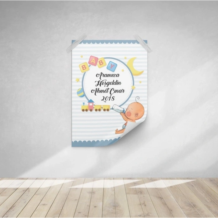 Bebek ve Oyuncak Temalı Baby Shower Afişi 35x50 Cm