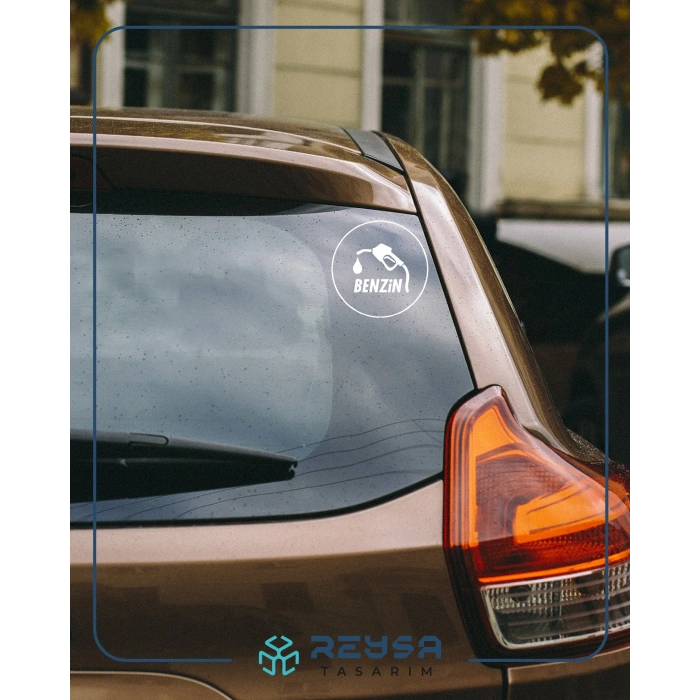 Benzin Araba Sticker 17x17 Cm Beyaz