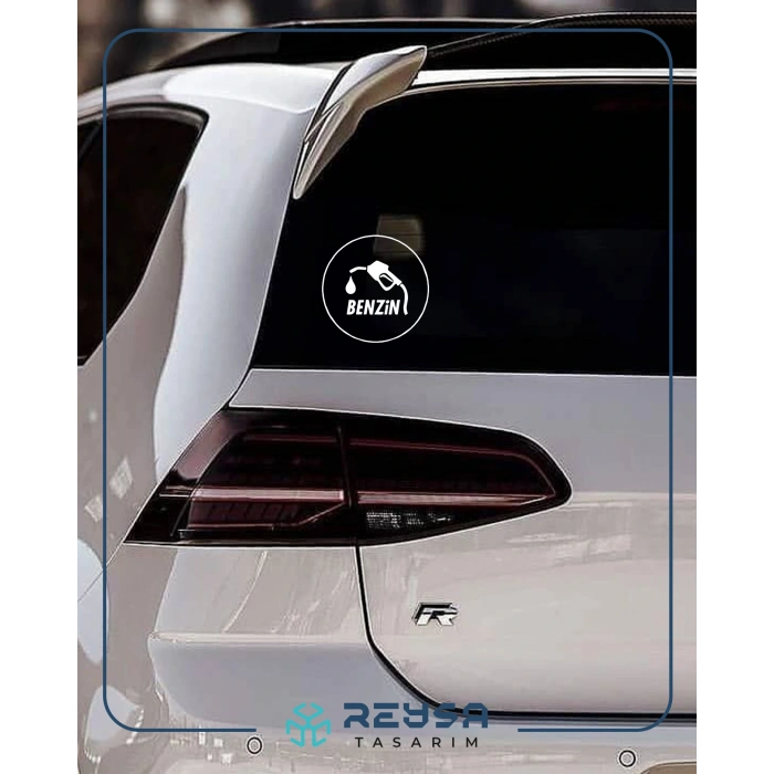 Benzin Araba Sticker 17x17 Cm Beyaz