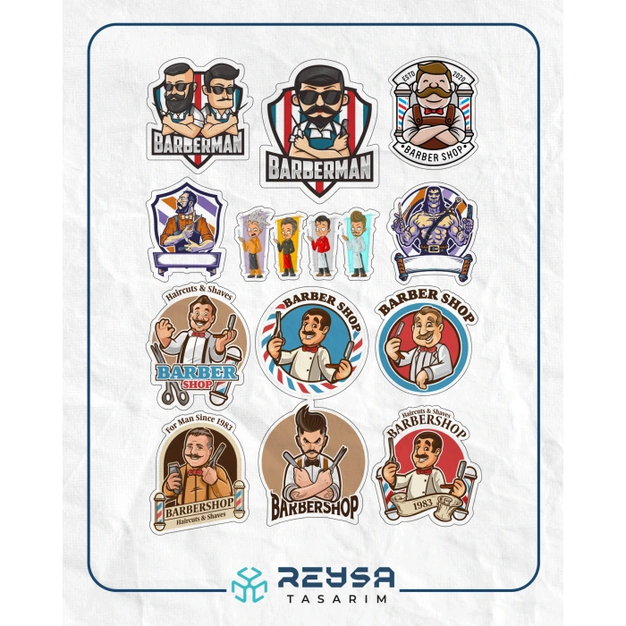 Berber Kuaför Sticker Set-1 15 Parça Telefon, Tablet, Defter, Laptop Sticker